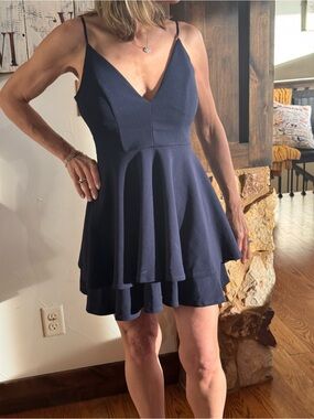 Emerald Sundae Navy Spaghetti-Strap Tiered Mini Dress